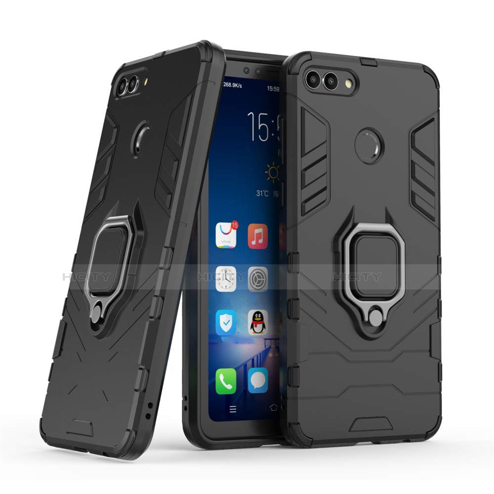 Silikon Hülle Handyhülle und Kunststoff Schutzhülle Tasche mit Magnetisch Ständer für Huawei Y9 (2018) groß