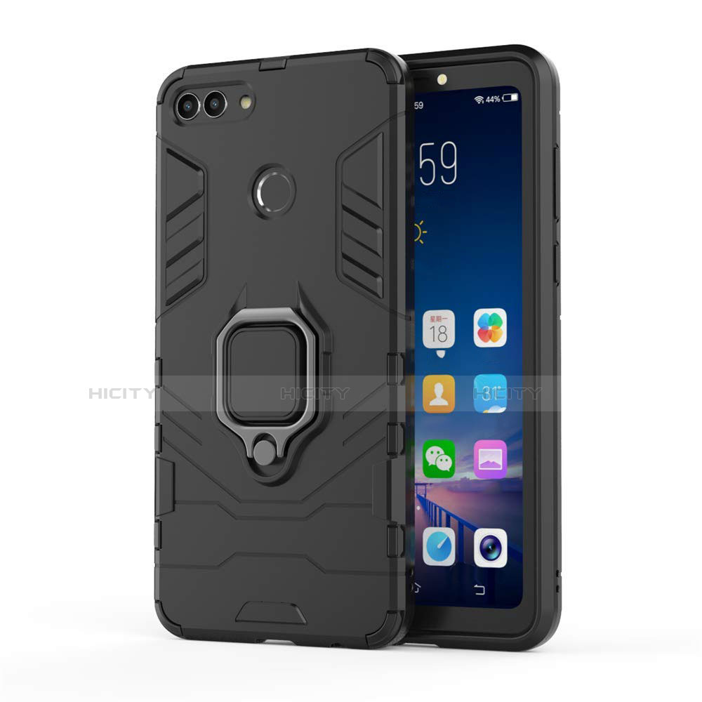 Silikon Hülle Handyhülle und Kunststoff Schutzhülle Tasche mit Magnetisch Ständer für Huawei Y9 (2018) groß