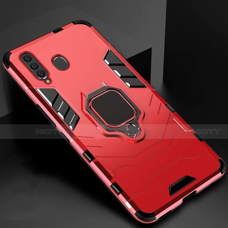 Silikon Hülle Handyhülle und Kunststoff Schutzhülle Tasche mit Magnetisch Ständer für Samsung Galaxy A60 Rot Plus