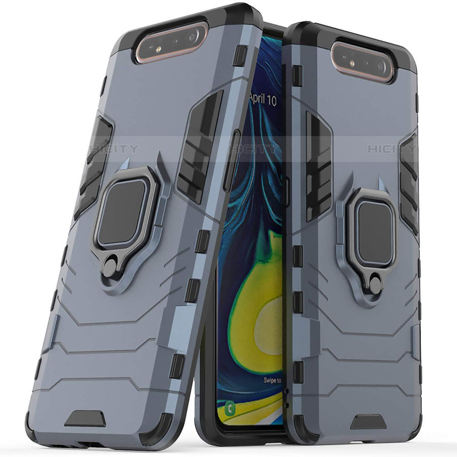 Silikon Hülle Handyhülle und Kunststoff Schutzhülle Tasche mit Magnetisch Ständer für Samsung Galaxy A90 4G Blau