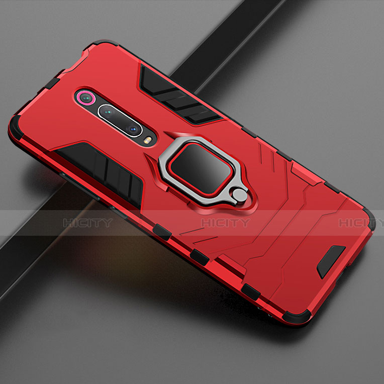 Silikon Hülle Handyhülle und Kunststoff Schutzhülle Tasche mit Magnetisch Ständer für Xiaomi Mi 9T Rot