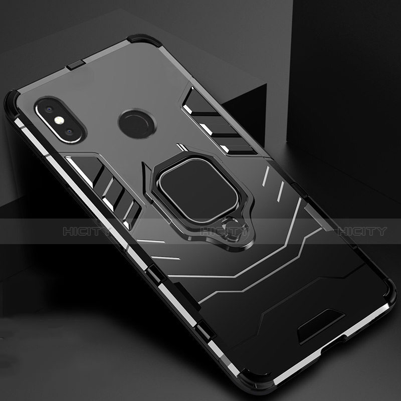 Silikon Hülle Handyhülle und Kunststoff Schutzhülle Tasche mit Magnetisch Ständer für Xiaomi Mi A2 Schwarz