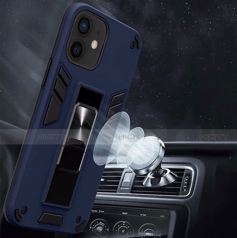 Silikon Hülle Handyhülle und Kunststoff Schutzhülle Tasche mit Magnetisch Ständer H01 für Apple iPhone 12