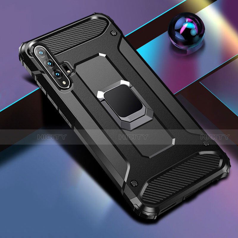 Silikon Hülle Handyhülle und Kunststoff Schutzhülle Tasche mit Magnetisch Ständer H01 für Huawei Honor 20 Pro groß