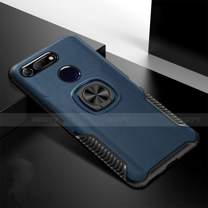 Silikon Hülle Handyhülle und Kunststoff Schutzhülle Tasche mit Magnetisch Ständer H02 für Huawei Honor V20 Blau