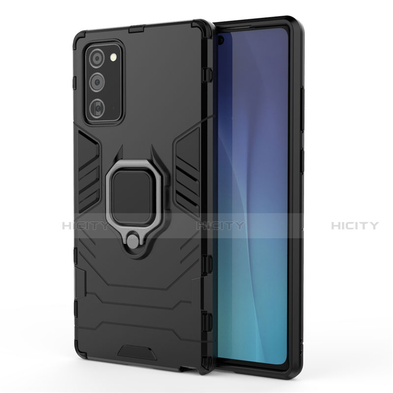 Silikon Hülle Handyhülle und Kunststoff Schutzhülle Tasche mit Magnetisch Ständer N01 für Samsung Galaxy Note 20 5G Schwarz Plus