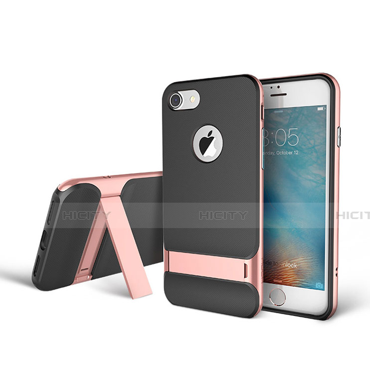 Silikon Hülle Handyhülle und Kunststoff Schutzhülle Tasche mit Ständer A01 für Apple iPhone 7 Plus groß