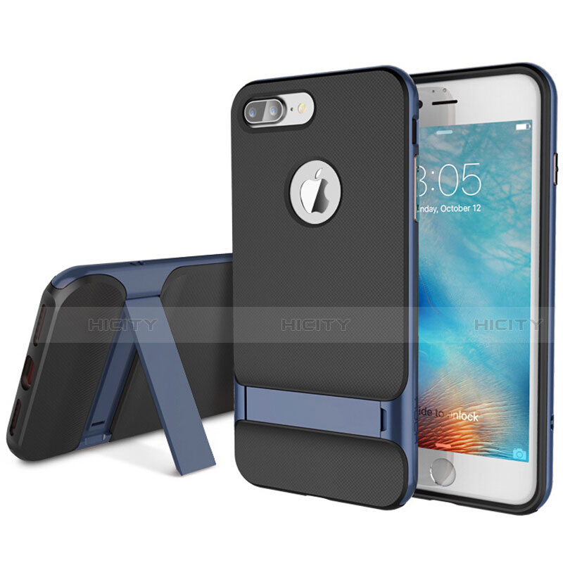 Silikon Hülle Handyhülle und Kunststoff Schutzhülle Tasche mit Ständer A01 für Apple iPhone 7 Plus groß