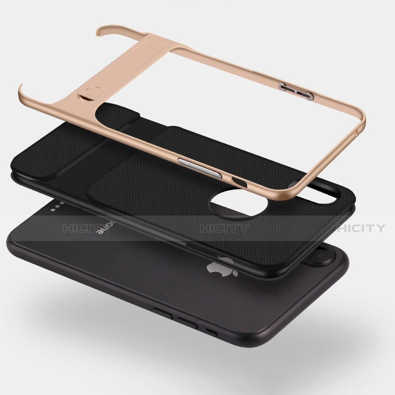 Silikon Hülle Handyhülle und Kunststoff Schutzhülle Tasche mit Ständer A01 für Apple iPhone X groß
