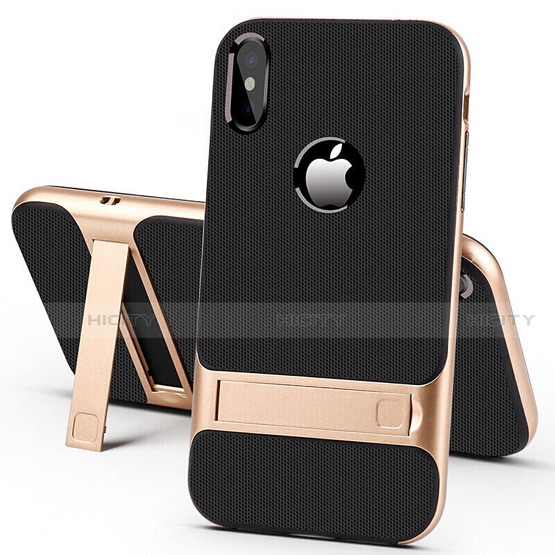 Silikon Hülle Handyhülle und Kunststoff Schutzhülle Tasche mit Ständer A01 für Apple iPhone Xs