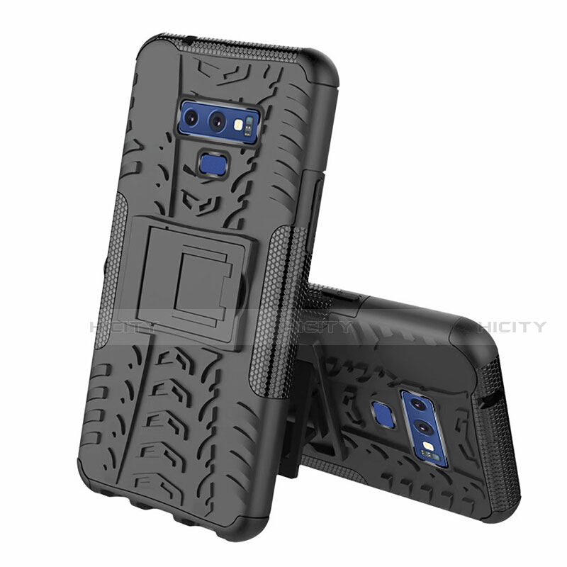Silikon Hülle Handyhülle und Kunststoff Schutzhülle Tasche mit Ständer A01 für Samsung Galaxy Note 9 Schwarz Plus