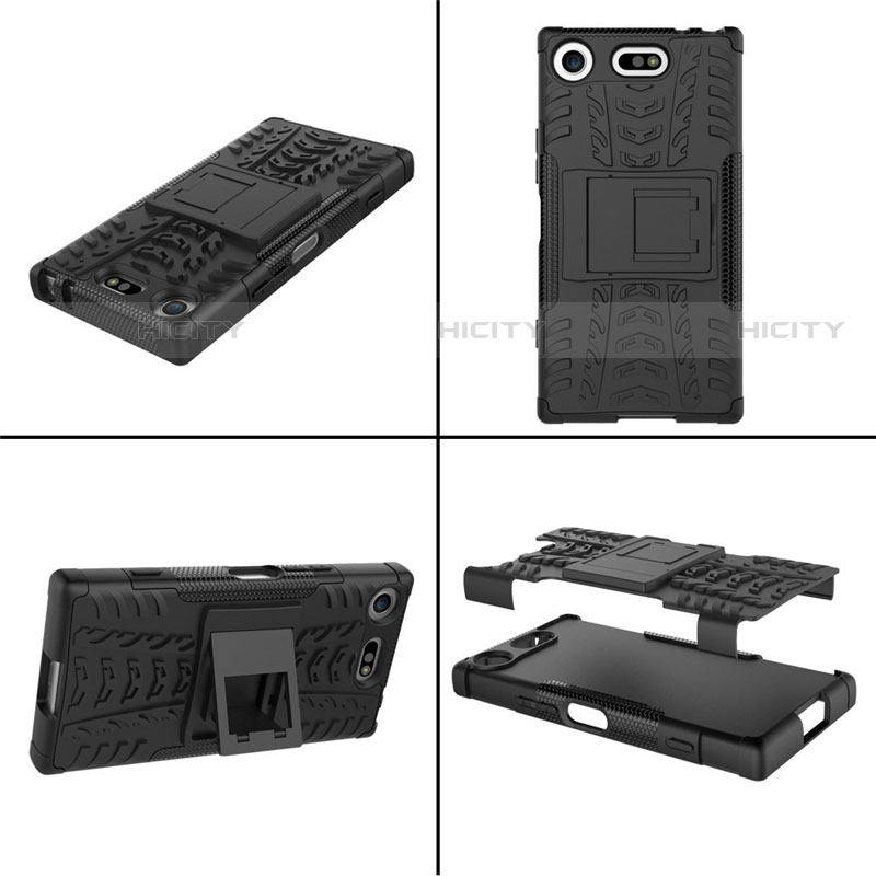 Silikon Hülle Handyhülle und Kunststoff Schutzhülle Tasche mit Ständer A01 für Sony Xperia XZ1 Compact