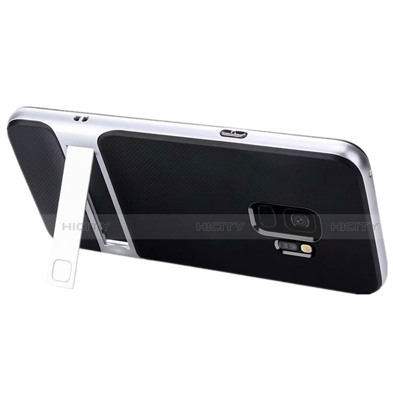 Silikon Hülle Handyhülle und Kunststoff Schutzhülle Tasche mit Ständer A02 für Samsung Galaxy S9 Weiß Plus