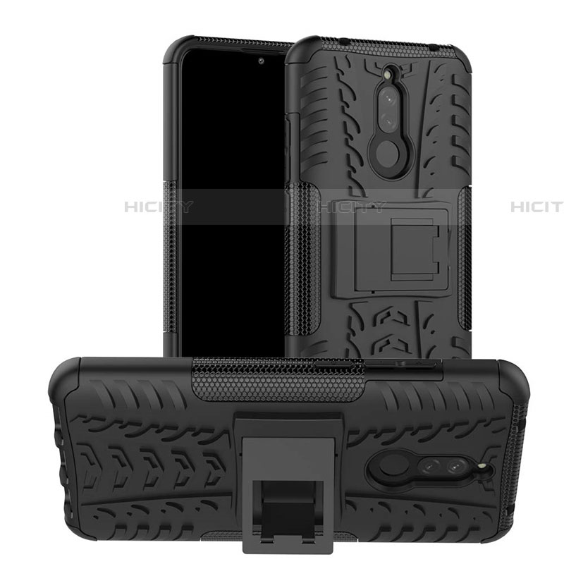 Silikon Hülle Handyhülle und Kunststoff Schutzhülle Tasche mit Ständer A02 für Xiaomi Redmi 8 Schwarz