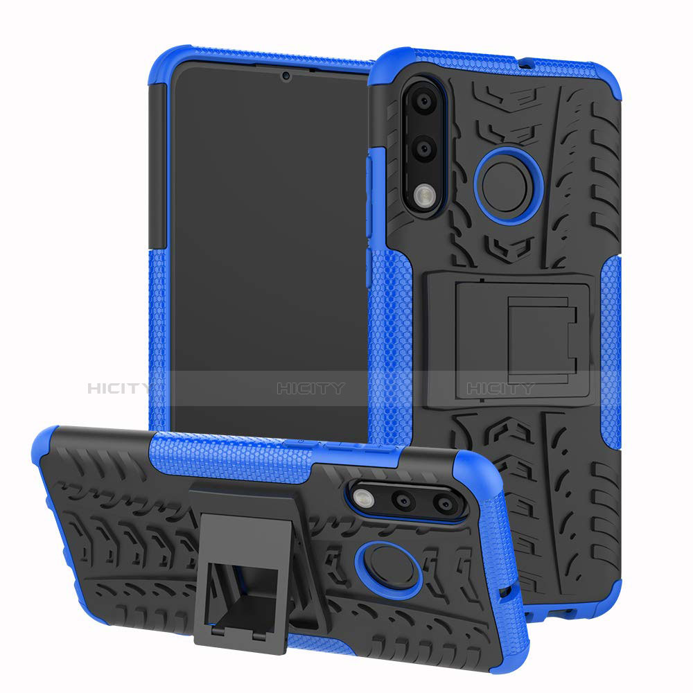 Silikon Hülle Handyhülle und Kunststoff Schutzhülle Tasche mit Ständer A04 für Huawei Nova 4e Blau Plus