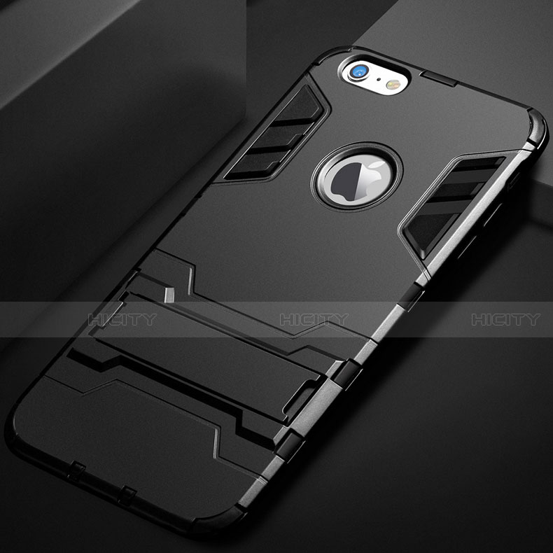 Silikon Hülle Handyhülle und Kunststoff Schutzhülle Tasche mit Ständer für Apple iPhone 6 Schwarz