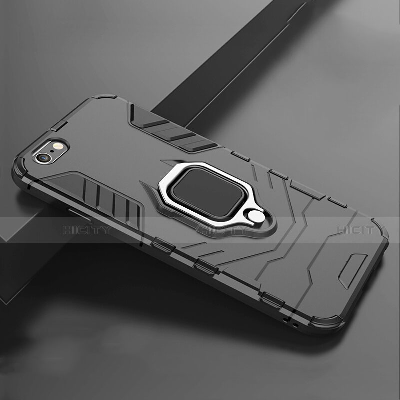 Silikon Hülle Handyhülle und Kunststoff Schutzhülle Tasche mit Ständer für Apple iPhone SE3 (2022) Schwarz