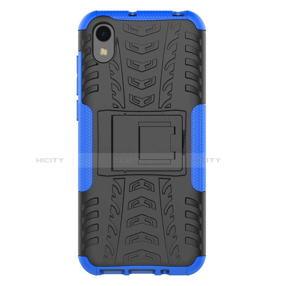 Silikon Hülle Handyhülle und Kunststoff Schutzhülle Tasche mit Ständer für Huawei Enjoy 8S Blau