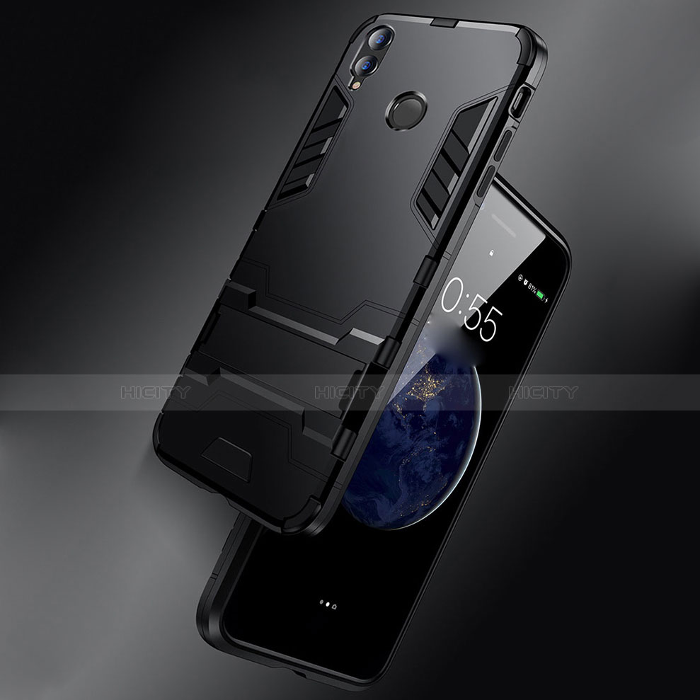 Silikon Hülle Handyhülle und Kunststoff Schutzhülle Tasche mit Ständer für Huawei Enjoy 9 Plus groß