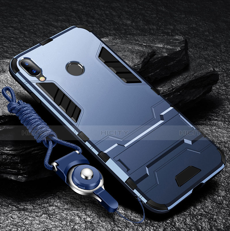 Silikon Hülle Handyhülle und Kunststoff Schutzhülle Tasche mit Ständer für Huawei Enjoy 9 Plus Blau Plus