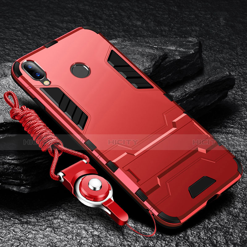 Silikon Hülle Handyhülle und Kunststoff Schutzhülle Tasche mit Ständer für Huawei Enjoy 9 Plus Rot Plus