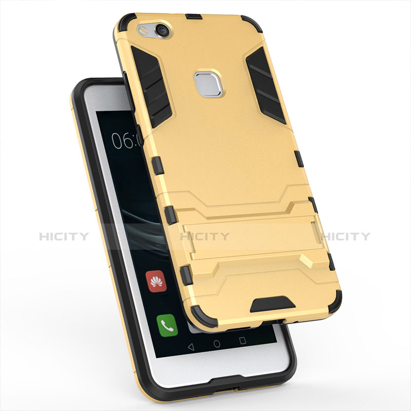Silikon Hülle Handyhülle und Kunststoff Schutzhülle Tasche mit Ständer für Huawei P10 Lite