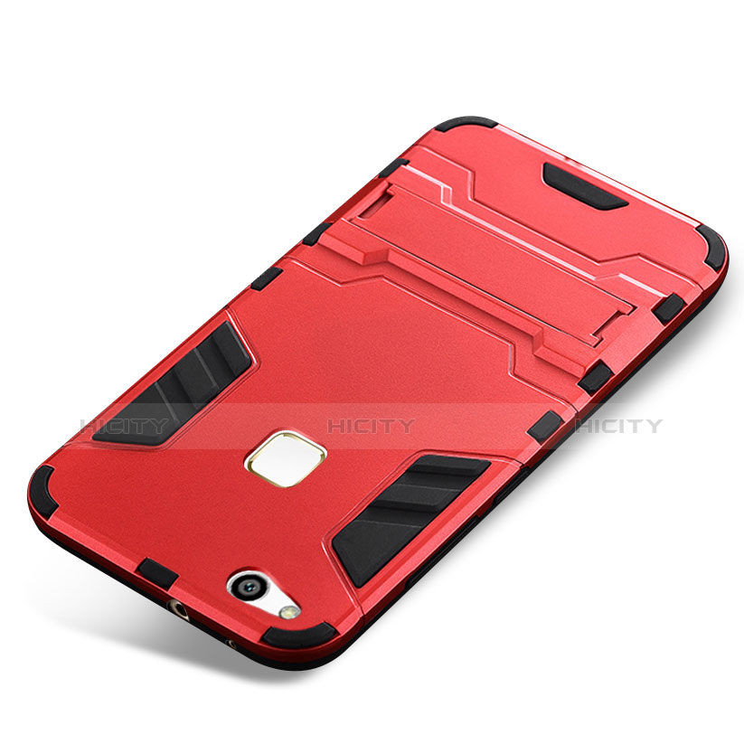 Silikon Hülle Handyhülle und Kunststoff Schutzhülle Tasche mit Ständer für Huawei P10 Lite Rot Plus