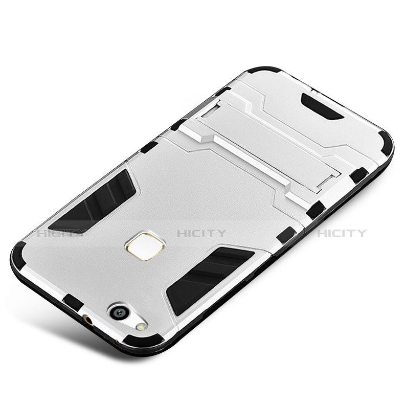 Silikon Hülle Handyhülle und Kunststoff Schutzhülle Tasche mit Ständer für Huawei P10 Lite Silber