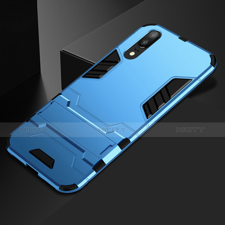 Silikon Hülle Handyhülle und Kunststoff Schutzhülle Tasche mit Ständer für Huawei P20 Hellblau Plus