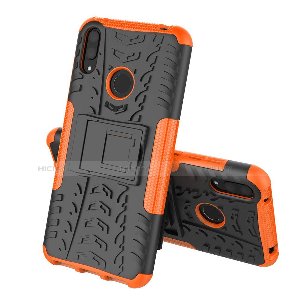 Silikon Hülle Handyhülle und Kunststoff Schutzhülle Tasche mit Ständer für Huawei Y7 Pro (2019) Orange Plus