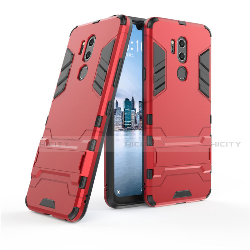 Silikon Hülle Handyhülle und Kunststoff Schutzhülle Tasche mit Ständer für LG G7 groß