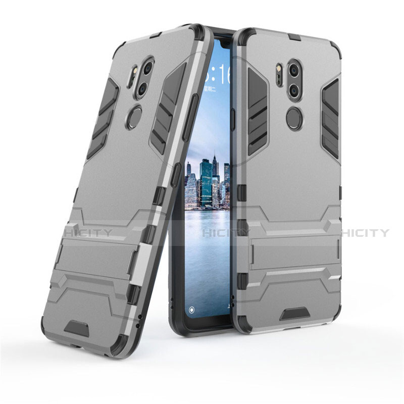 Silikon Hülle Handyhülle und Kunststoff Schutzhülle Tasche mit Ständer für LG G7