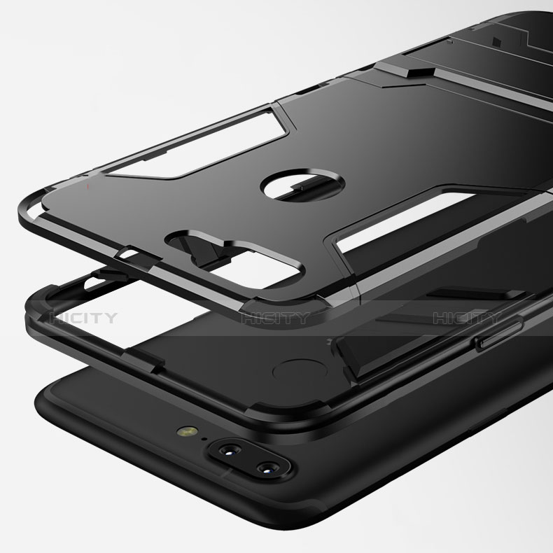 Silikon Hülle Handyhülle und Kunststoff Schutzhülle Tasche mit Ständer für OnePlus 5T A5010 groß