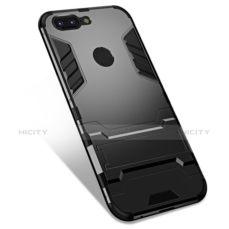 Silikon Hülle Handyhülle und Kunststoff Schutzhülle Tasche mit Ständer für OnePlus 5T A5010 Schwarz Plus