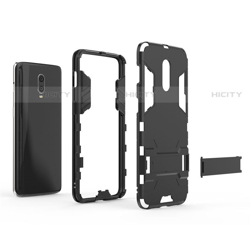 Silikon Hülle Handyhülle und Kunststoff Schutzhülle Tasche mit Ständer für OnePlus 7 groß