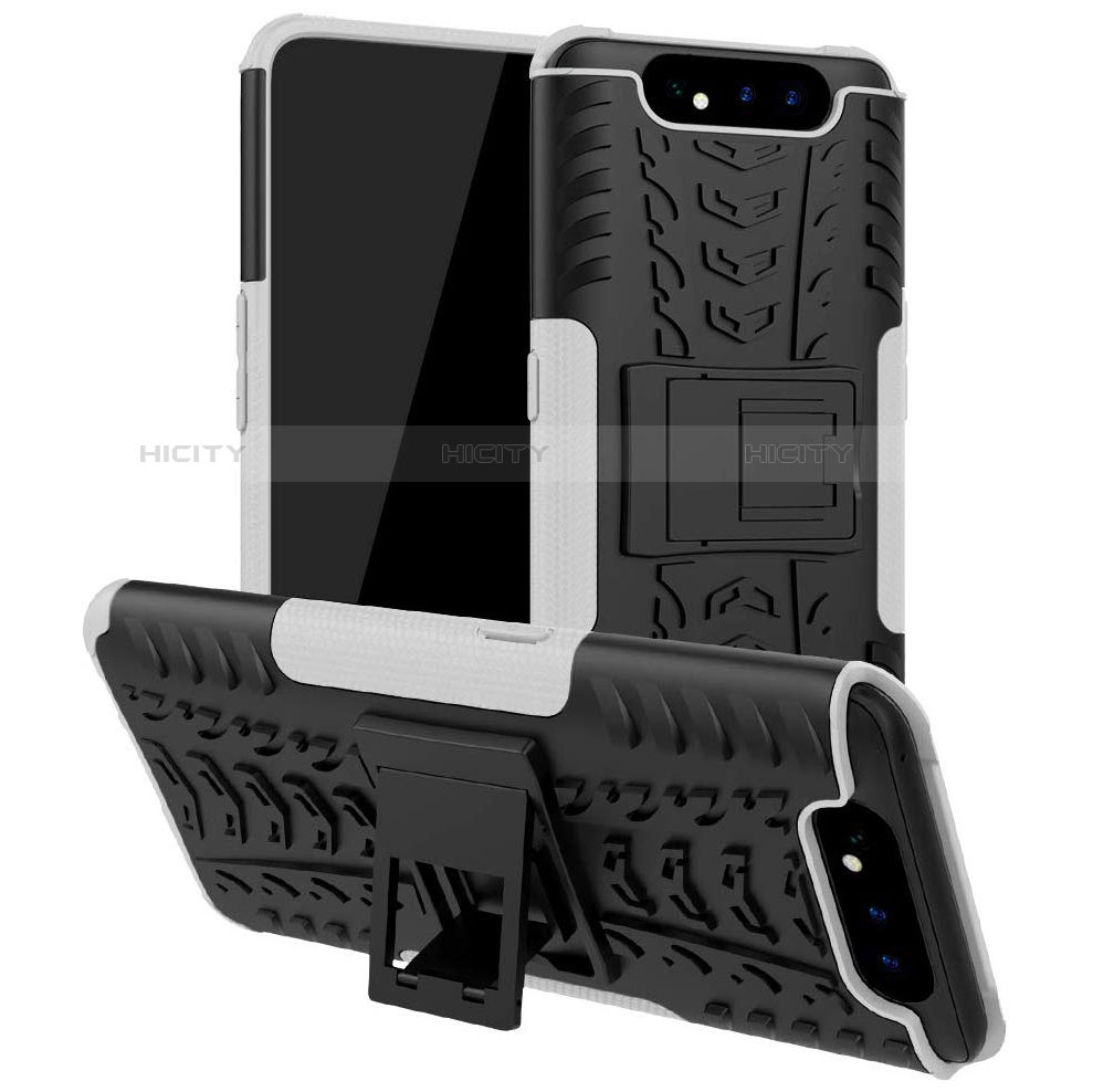 Silikon Hülle Handyhülle und Kunststoff Schutzhülle Tasche mit Ständer für Samsung Galaxy A80 groß