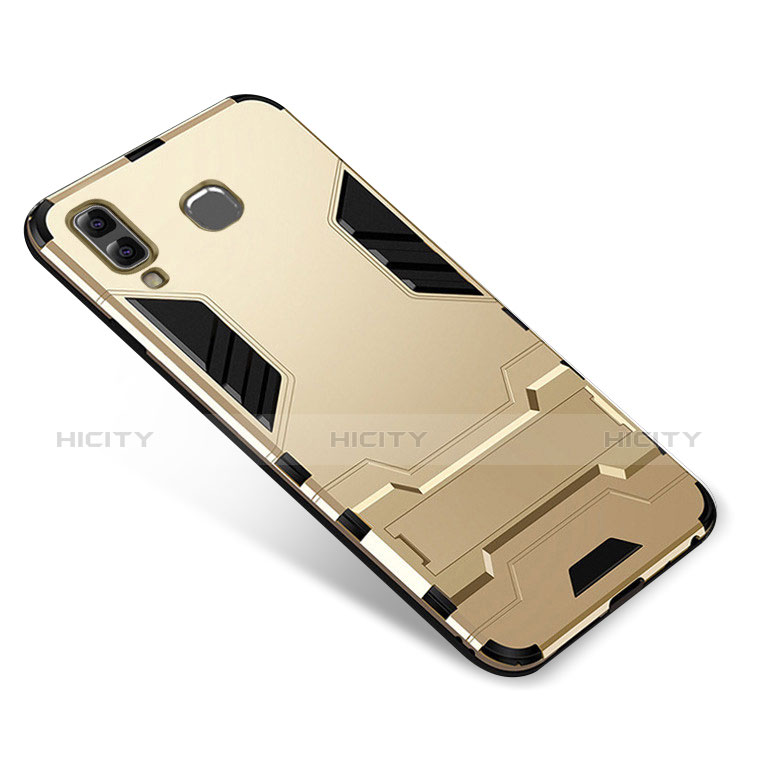 Silikon Hülle Handyhülle und Kunststoff Schutzhülle Tasche mit Ständer für Samsung Galaxy A9 Star SM-G8850 Gold