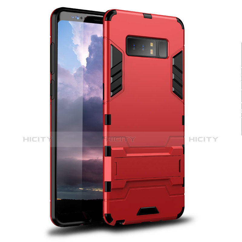 Silikon Hülle Handyhülle und Kunststoff Schutzhülle Tasche mit Ständer für Samsung Galaxy Note 8 Duos N950F Rot
