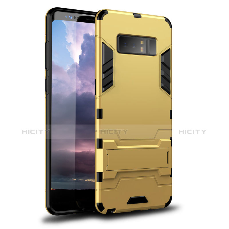 Silikon Hülle Handyhülle und Kunststoff Schutzhülle Tasche mit Ständer für Samsung Galaxy Note 8 Gold Plus