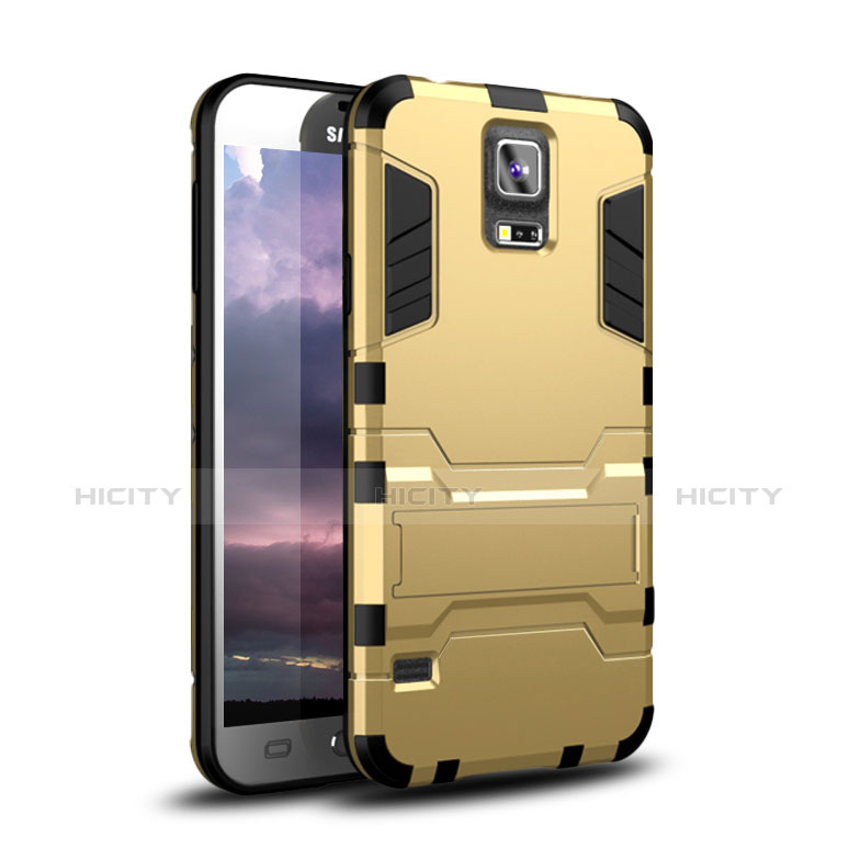 Silikon Hülle Handyhülle und Kunststoff Schutzhülle Tasche mit Ständer für Samsung Galaxy S5 G900F G903F Gold Plus