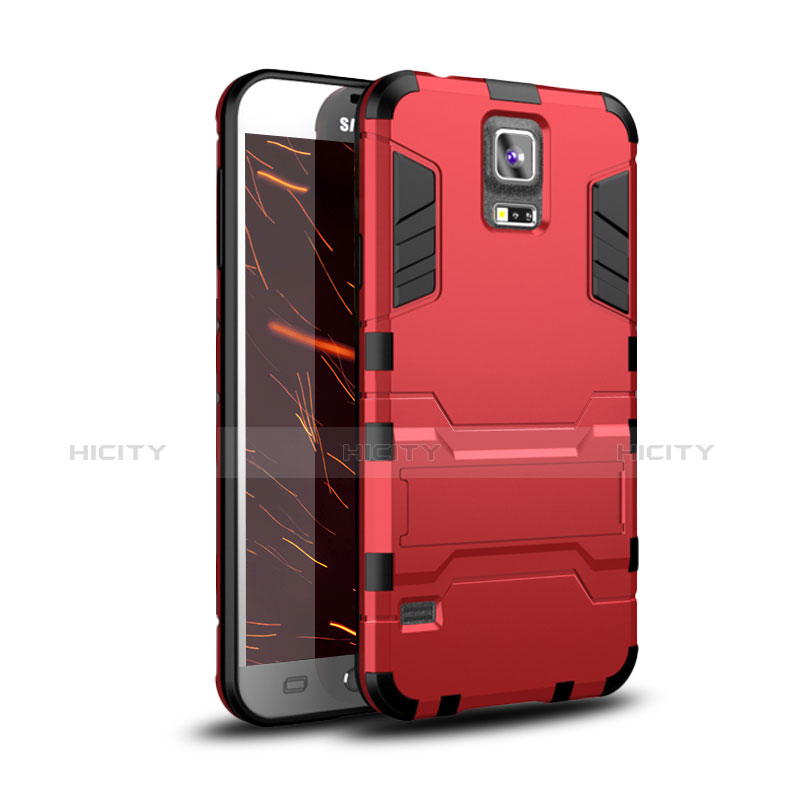 Silikon Hülle Handyhülle und Kunststoff Schutzhülle Tasche mit Ständer für Samsung Galaxy S5 G900F G903F Rot
