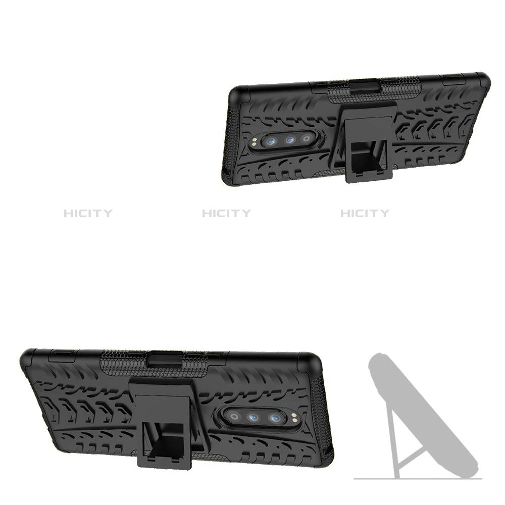 Silikon Hülle Handyhülle und Kunststoff Schutzhülle Tasche mit Ständer für Sony Xperia 1