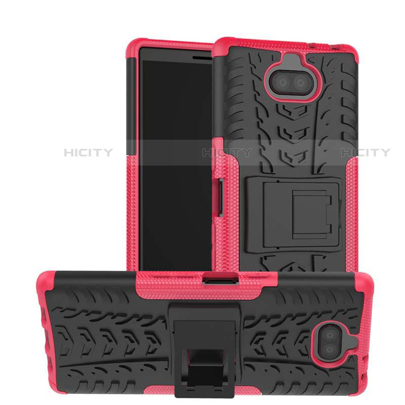 Silikon Hülle Handyhülle und Kunststoff Schutzhülle Tasche mit Ständer für Sony Xperia 10 Pink