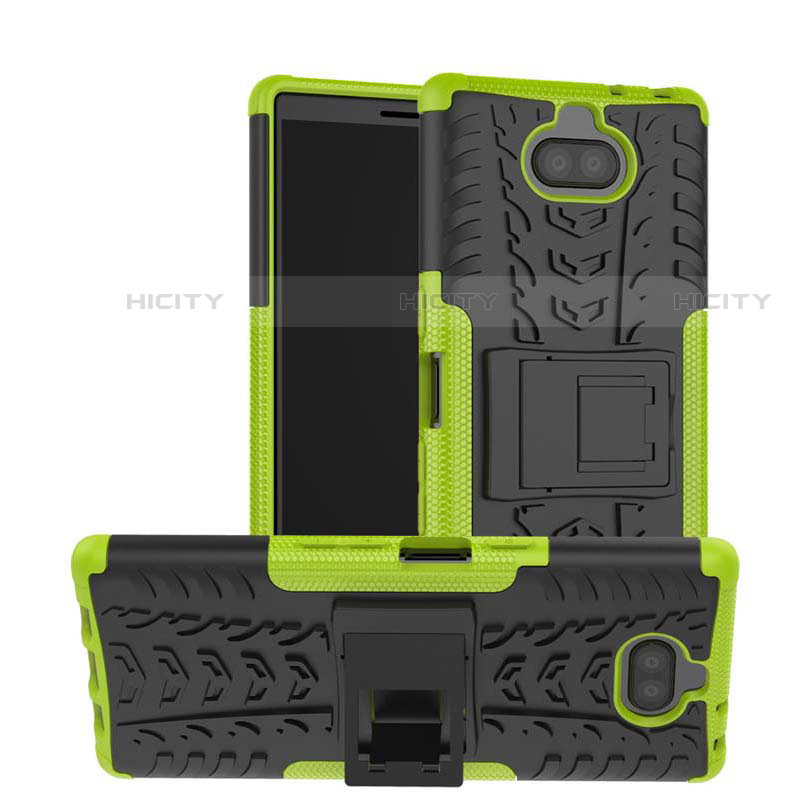 Silikon Hülle Handyhülle und Kunststoff Schutzhülle Tasche mit Ständer für Sony Xperia 10 Plus Grün
