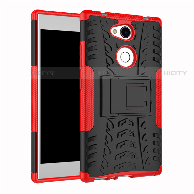Silikon Hülle Handyhülle und Kunststoff Schutzhülle Tasche mit Ständer für Sony Xperia L2 Rot