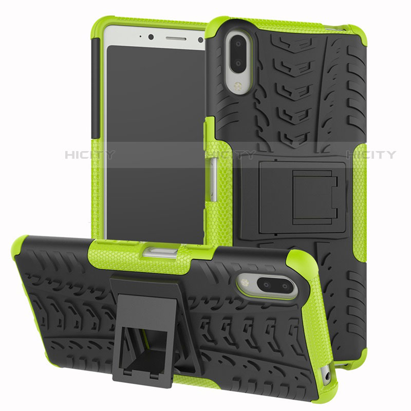 Silikon Hülle Handyhülle und Kunststoff Schutzhülle Tasche mit Ständer für Sony Xperia L3 Grün Plus