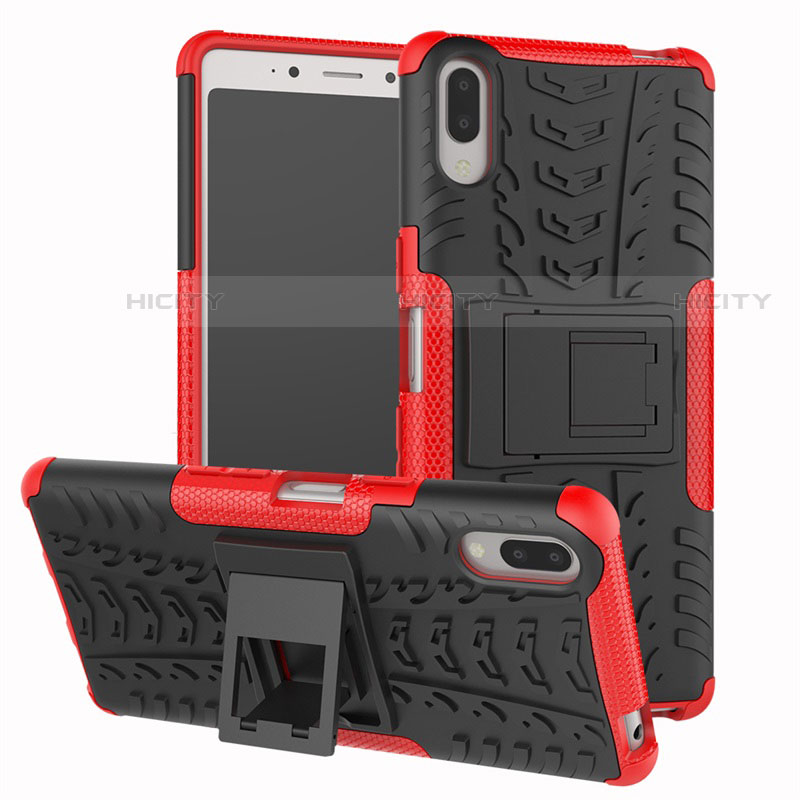Silikon Hülle Handyhülle und Kunststoff Schutzhülle Tasche mit Ständer für Sony Xperia L3 Rot Plus