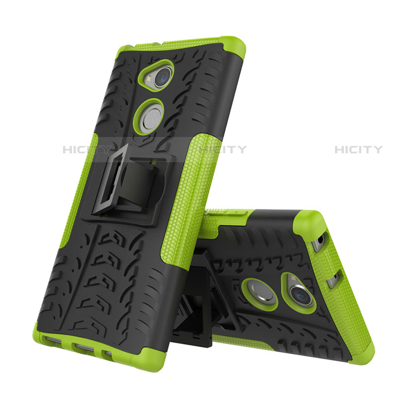 Silikon Hülle Handyhülle und Kunststoff Schutzhülle Tasche mit Ständer für Sony Xperia XA2 Grün