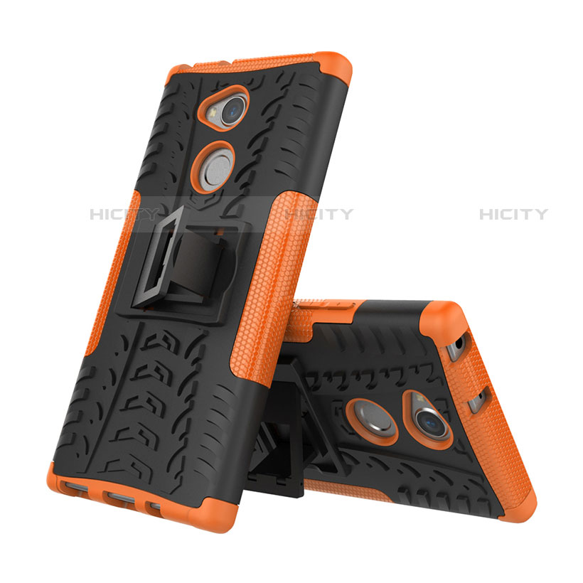 Silikon Hülle Handyhülle und Kunststoff Schutzhülle Tasche mit Ständer für Sony Xperia XA2 Plus Orange Plus