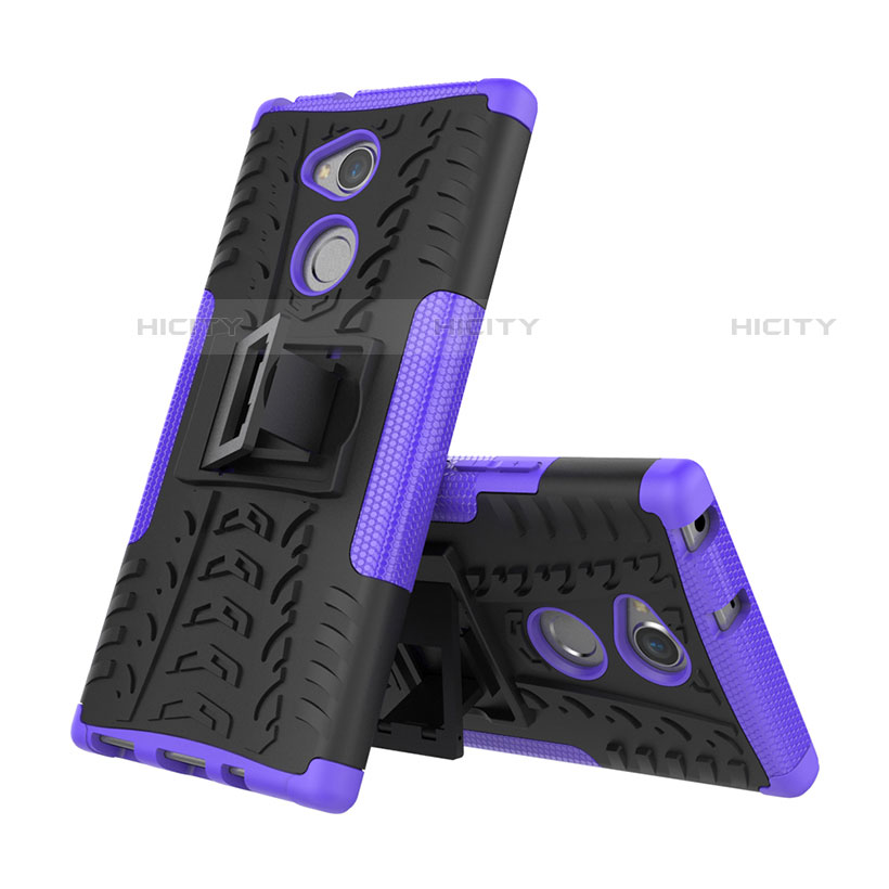 Silikon Hülle Handyhülle und Kunststoff Schutzhülle Tasche mit Ständer für Sony Xperia XA2 Plus Violett Plus